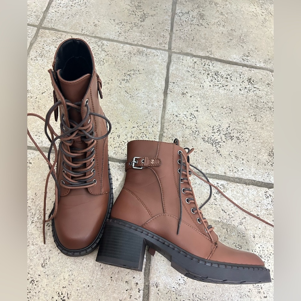 ZODIAC PAXON BIKER COMBAT MOTO ANKLE BOOTS BROWN NWT SZ 8